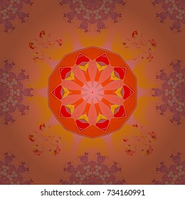 Vector seamless pattern with hand drawn doodle flowers. Cute floral background for textile, fabric, wrapping, scrapbooking. Childish design. On orange, pink and neutral backdrop.