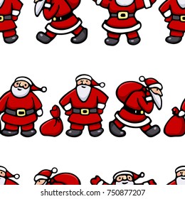 Vector seamless pattern with hand drawn cute Santa Clauses. Beautiful Christmas design elements, lovely characters