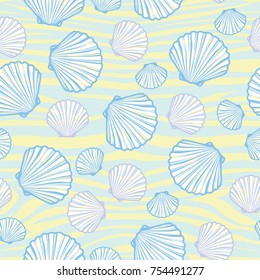 Vector seamless pattern with hand drawn scallop shells. Beautiful marine design elements, perfect for prints and patterns.