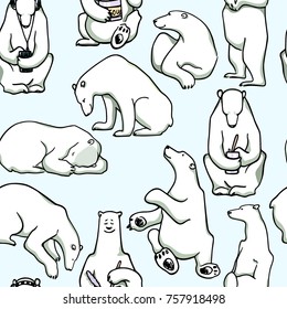 Vector seamless pattern with hand drawn cute polar bears. Beautiful ink drawing, animal design elements