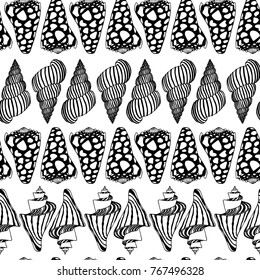 Vector seamless pattern with hand drawn seashells. Beautiful marine design elements, perfect for prints and patterns.