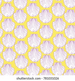 Vector seamless pattern with hand drawn scallop shells. Beautiful marine design elements, perfect for prints and patterns.