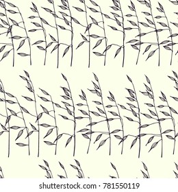 Vector seamless pattern with hand drawn meadow grass. Ink drawing, graphic style.