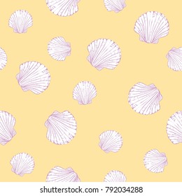 Vector seamless pattern with hand drawn scallop shells. Beautiful marine design elements, perfect for prints and patterns.