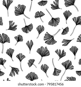 Vector seamless pattern with hand drawn Ginkgo biloba leaves. Ink drawing, graphic style, logo template