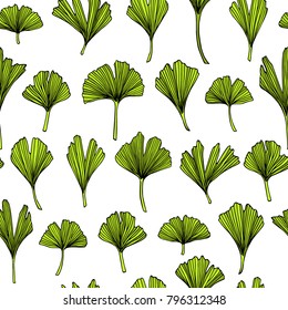 Vector seamless pattern with hand drawn Ginkgo biloba leaves. Ink drawing, graphic style, perfect for prints and patterns