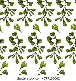 Vector seamless pattern with hand drawn Ginkgo biloba leaves. Ink drawing, graphic style, perfect for prints and patterns