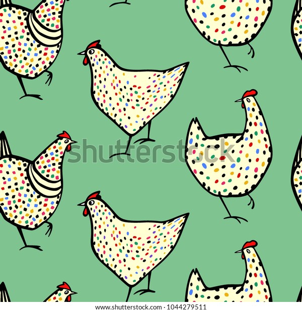 Vector Seamless Pattern Hand Drawn Chickens Stock Vector (Royalty Free ...