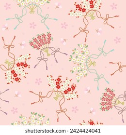 Vector seamless pattern of hand fan decorated with flowers, classic Japanese pattern