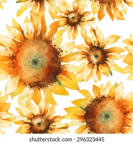 Vector seamless pattern with hand paint watercolor sunflowers. 