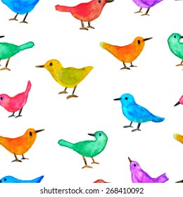 Vector seamless pattern with hand painted watercolor birds. Vector graphics in childish style. Perfect for prints and patterns to use in nursery.