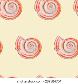  Vector seamless pattern with hand painted watercolor seashells. Beautiful design elements.