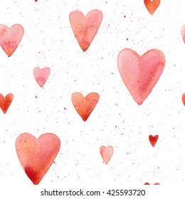 Vector seamless pattern with hand painted watercolor hearts on white background. Perfect for romantic occasions such as Valentine's day.