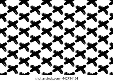 Vector seamless pattern with hand painted ink brush X crosses.