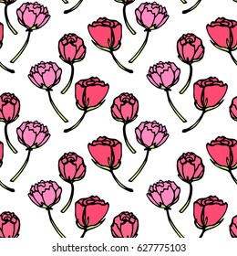 Vector seamless pattern with hand rose buds. Beautiful design elements, vintage colors.