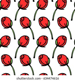 Vector seamless pattern with hand rose buds. Beautiful design elements, vintage colors.