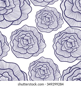 Vector seamless pattern with hand-draw sketchy modern flowers. Monochrome background. Lace pattern. Vector backdrop with abstract flowers