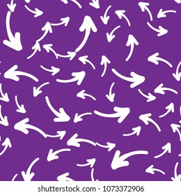 Vector seamless pattern with hand-drawn arrows on blue violet background. Seamless background with white arrows.