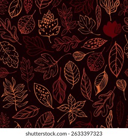 Vector seamless pattern with hand-drawn autumn leaves.