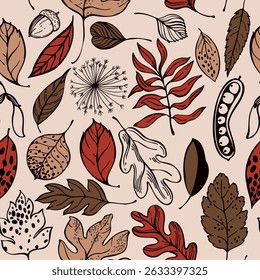 Vector seamless pattern with hand-drawn autumn leaves.