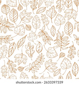 Vector seamless pattern with hand-drawn autumn leaves.
