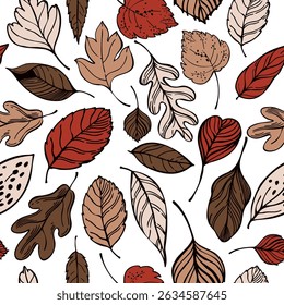 Vector seamless pattern with hand-drawn autumn leaves.