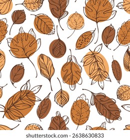 Vector seamless pattern with hand-drawn autumn leaves.
