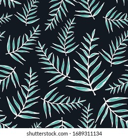 vector seamless pattern with hand-drawn bright tropical leaves on a dark background. it can be used as Wallpaper, background, print, textile design, notebooks, phone cases, packaging paper, and more.