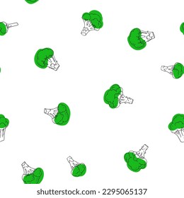 Vector seamless pattern, hand-drawn, with broccoli isolated on a white background. Endless texture with fresh vegetables in sketch style.