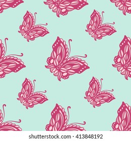 vector seamless pattern of hand-drawn butterfly