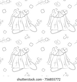Vector seamless pattern of hand-drawn doodle elements. Baby, flowers, decorations, leaves. Used for backgrounds, cards, wallpapers, wrapping paper