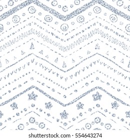 Vector seamless pattern of hand-drawn elements on a white background with a textured silver metallic glitter and shine.
