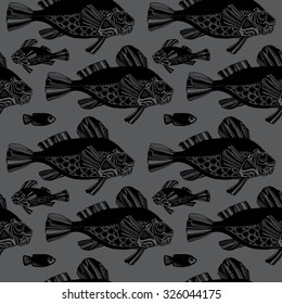 Vector seamless pattern with hand-drawn fishes