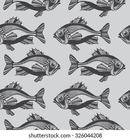 Vector seamless pattern with hand-drawn fishes