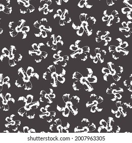 Vector seamless pattern with hand-drawn flowers on brown background for wrapping paper, notebooks, textile, tile, clothes.