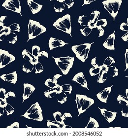 Vector seamless pattern with hand-drawn flowers on dark blue background for wrapping paper, notebooks, textile, tile, clothes.