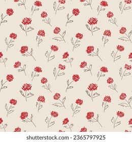 Vector seamless pattern with hand-drawn flowers. For printing, packaging, wallpaper, textiles, children's design, scrapbooking