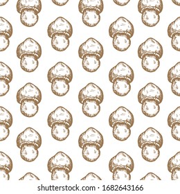 vector seamless pattern with hand-drawn forest mushrooms on white background. it can be used as Wallpaper, background, print, textile design, notebooks, phone cases, packaging paper, and more.