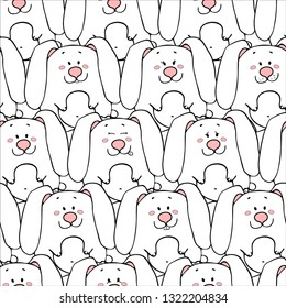 Vector seamless pattern with hand-drawn funny cute fat animals. Silhouettes of animals on a white background. Fun texture with rabbits. Design concept for children print