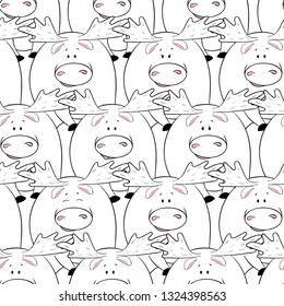 Vector seamless pattern with hand-drawn funny cute fat animals. Silhouettes of animals on a white background. Fun texture with elks. Design concept for children print