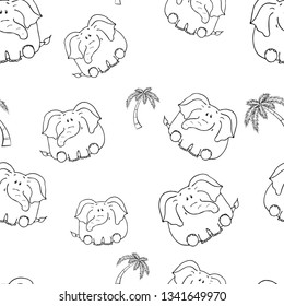 Vector seamless pattern with hand-drawn funny cute fat animals. Silhouettes of animals on a white background. Fun texture with elephant. Design concept for children print