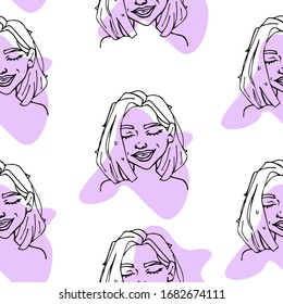 vector seamless pattern with a hand-drawn happy smiling young beautiful girl. it can be used as Wallpaper, background, print, textile design, notebooks, phone cases, packaging paper, and more.