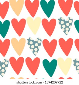 Vector seamless pattern with hand-drawn hearts. 