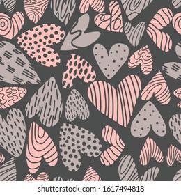 Vector seamless pattern with hand-drawn hearts. 