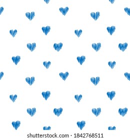 Vector seamless pattern with hand-drawn hearts. It can be a background for textiles, wrapping paper, wallpaper, postcards, furniture, and more.