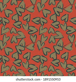 Vector seamless pattern with hand-drawn hearts in retro style. Mid-century background design perfect for scrapbooking, textile, wrapping paper, stationery, or greeting card on St Valentine’s Day.