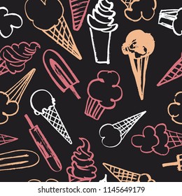  Vector seamless  pattern  with hand-drawn ice cream 