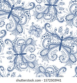 Vector seamless pattern. Hand-drawn lace butterflies. Exquisite patterns. Ideal for paper, gift and textile products.