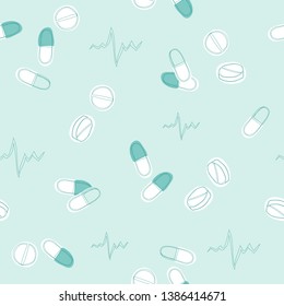 Vector seamless pattern with handdrawn medical pills