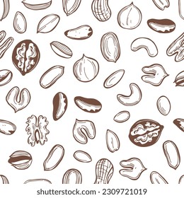 Vector seamless pattern with hand-drawn nuts. 